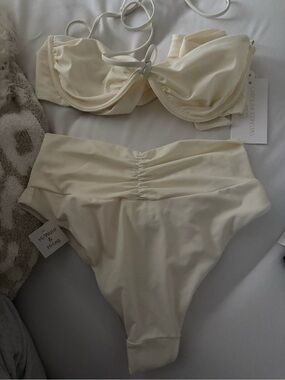 Caroline Constas Cream Ruched Bikini